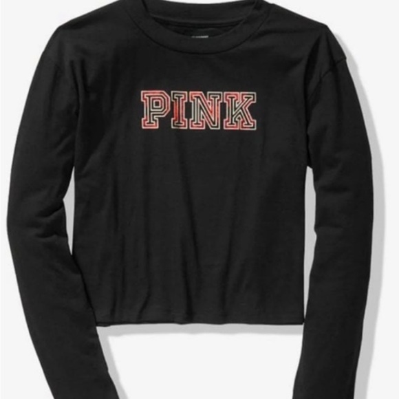 Victoria’s Secret Love Pink Gold foil Plaid Cropped Crew Neck tee T-Shirt Top xs - Picture 4 of 7